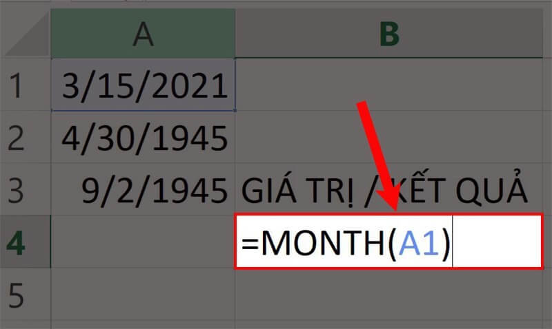 Cú pháp hàm MONTH dùng để lấy tháng trong Excel