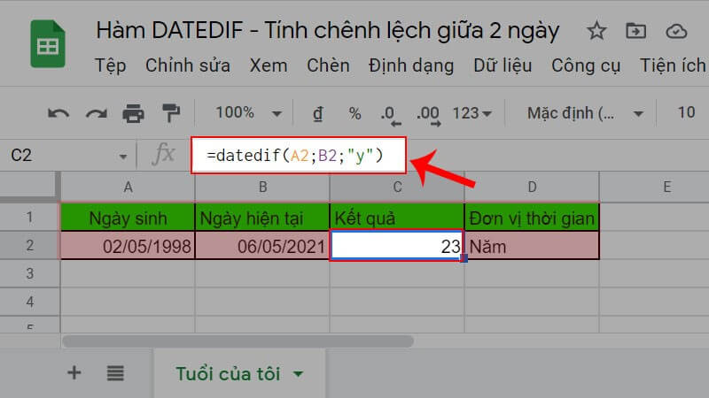 Công thức hàm DATEDIF dùng để xác định khoảng cách giữa hai ngày theo đơn vị tháng