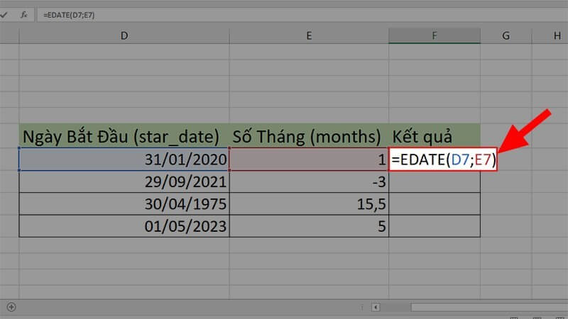 Công thức hàm EDATE tính cộng hoặc trừ tháng trong Excel