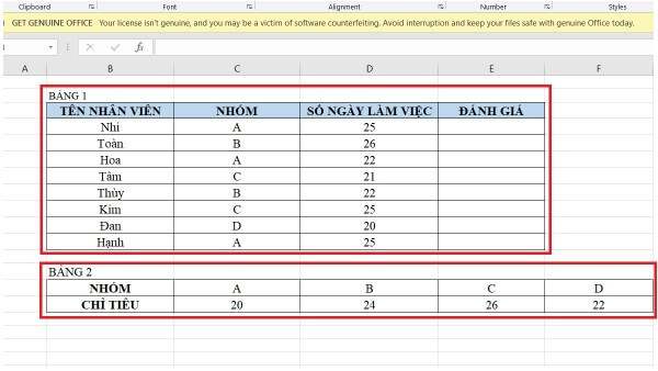 Cách dùng HLOOKUP kết hợp IF để đánh giá nhân viên