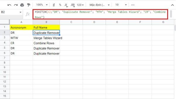 Cách sử dụng hàm VLOOKUP hoặc XLOOKUP để thay thế