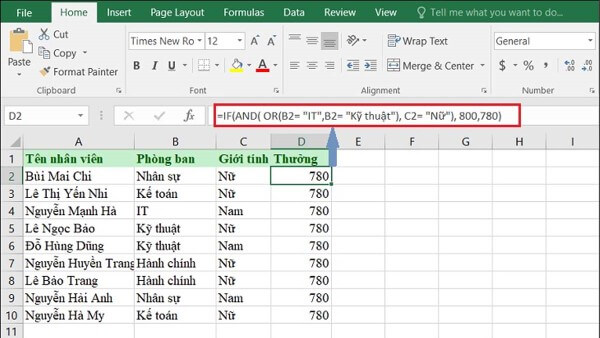 Cách kết hợp hàm IF với OR để kiểm soát các trường hợp nằm ngoài phạm vi