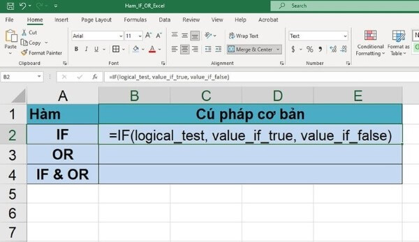 Cấu trúc cú pháp hàm IF OR trong Excel