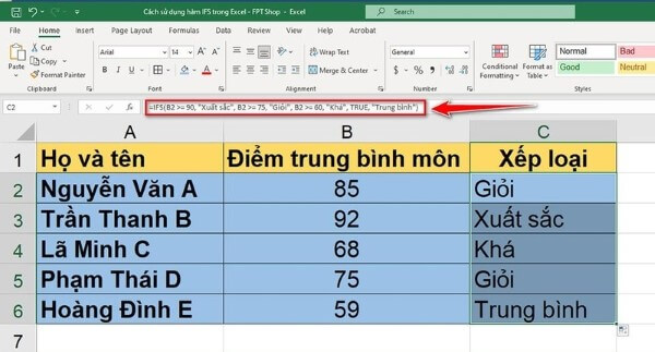 Hàm IFS hoạt động đầy đủ trên các phiên bản Excel mới