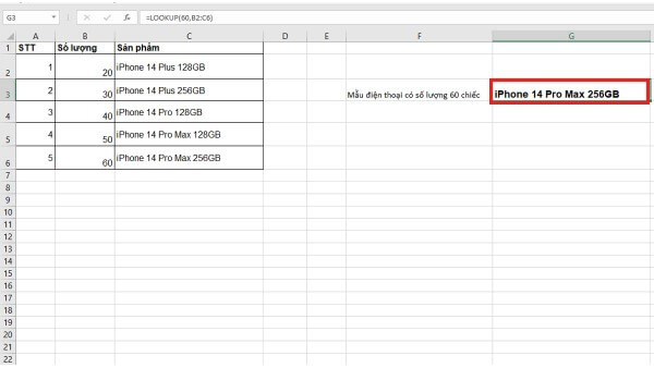 Ví dụ cách dùng hàm LOOKUP dạng mảng