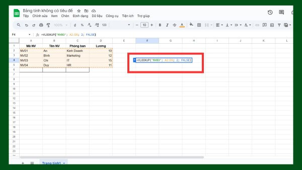 Giải đáp hàm HLOOKUP có thể dùng trong Google Sheet