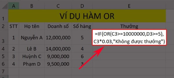 Nhập công thức hàm IF và OR 