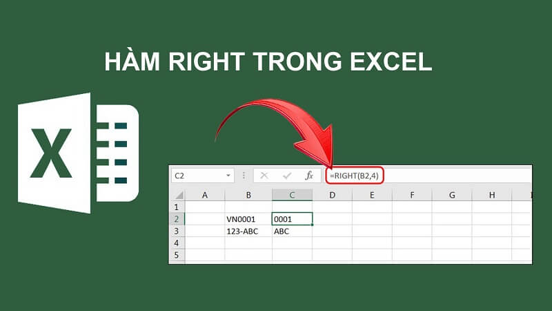 Hàm Right dùng để trích xuất một hoặc nhiều ký tự ở phía bên phải chuỗi văn bản