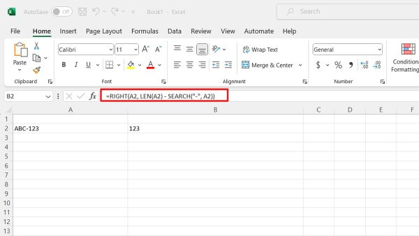 Ví dụ cách kết hợp Right, LEN và SEARCH