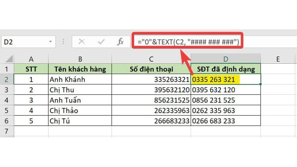 Những các mã định dạng sử dụng trong hàm TEXT thường gặp