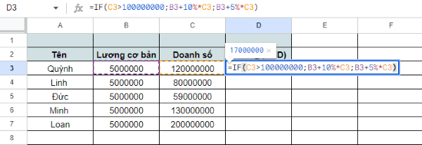 Một số công thức tính lương phổ biến trong Excel