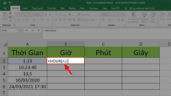 Cách dùng hàm HOUR(serial_number)