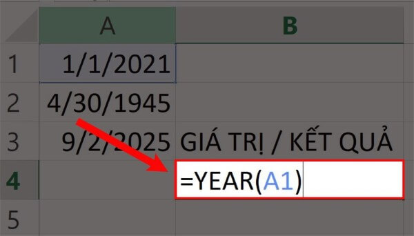 Công thức hàm hàm YEAR(serial_number)