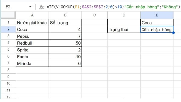 Ví dụ trường hợp hàm VLOOKUP kết hợp hàm IF nhiều điều kiện