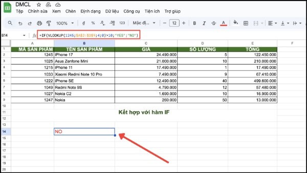 Cách sử dụng hàm VLOOKUP kết hợp hàm IF để trích xuất dữ liệu duy nhất