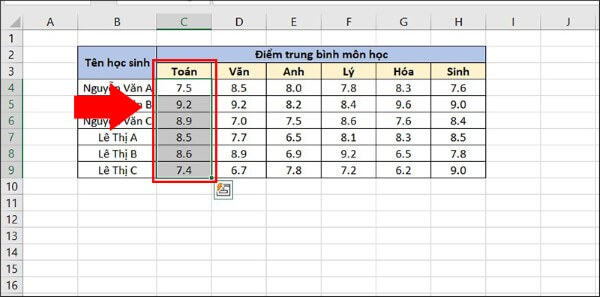 Chọn vùng dữ liệu cần lọc