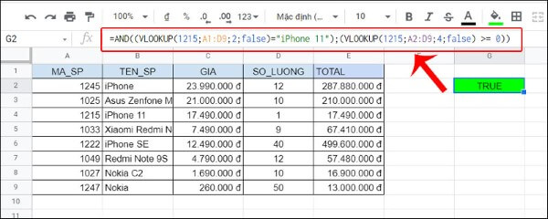 Công thức kết hợp với hàm AND và OR