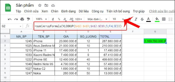Công thức kết hợp với hàm SUM