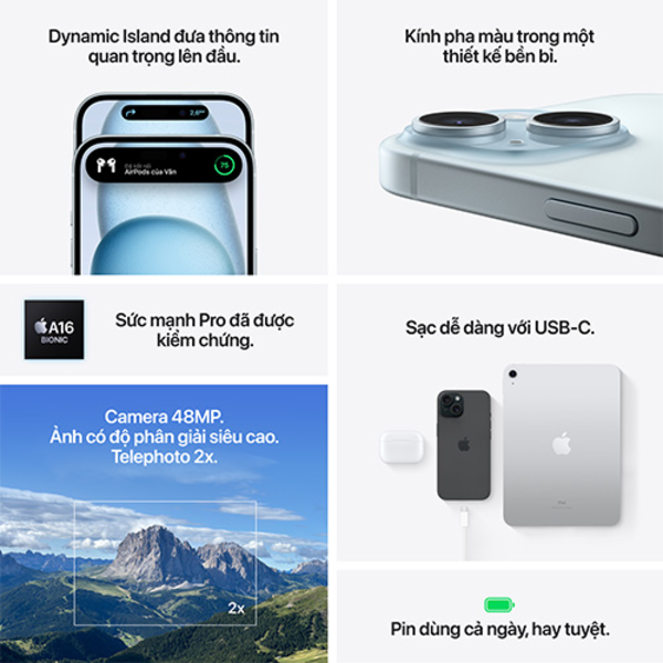 iPhone 15 là phiên bản Tiêu chuẩn đầu tiên có Dynamic Island