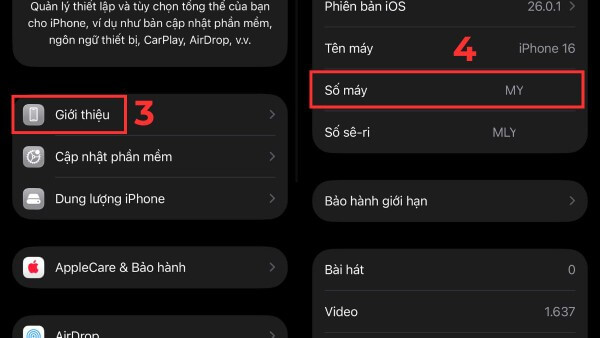 Kiểm tra số IMEI trong mục Giới thiệu