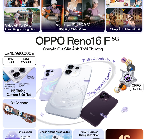Các nâng cấp ấn tượng trên OPPO Reno16 F 5G