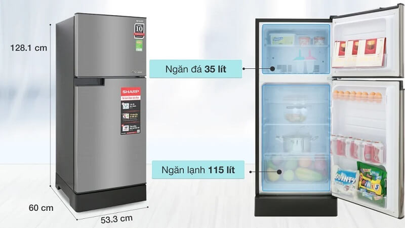 Dung tích tủ lạnh 150 lít phù hợp với các gia đình nhỏ từ 2–3 thành viên