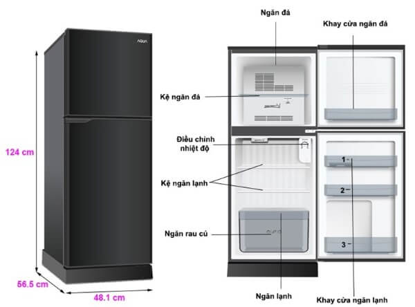 Chi tiết kích thước tủ lạnh 150 lít chuẩn