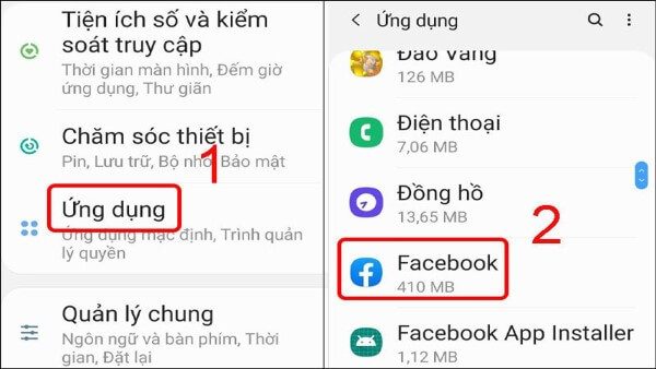 Chọn Ứng dụng → chọn Facebook