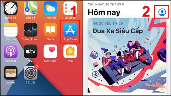 Nhấn biểu tượng tài khoản