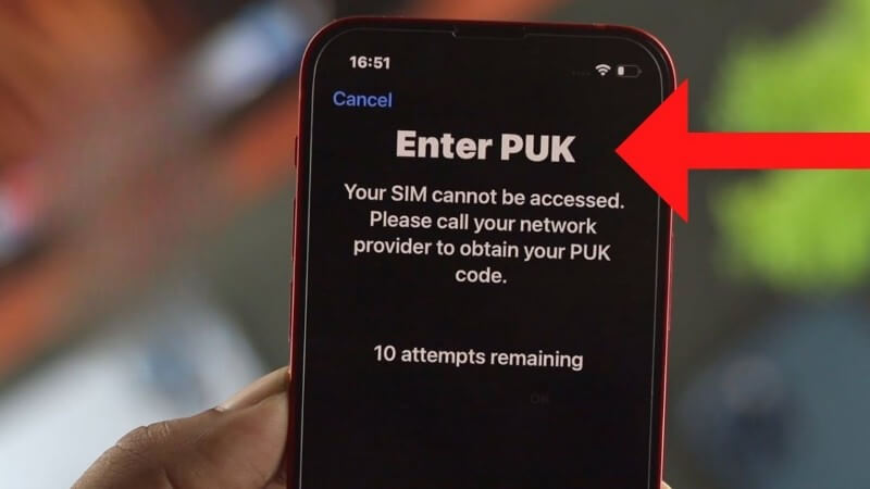 Mã PUK gồm 8 chữ số dùng để mở khóa SIM 