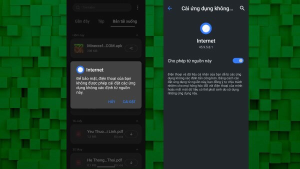 Bật tính năng cho phép cài đặt ứng dụng