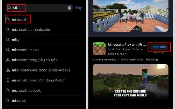 Cách tải Minecraft thông qua App Store