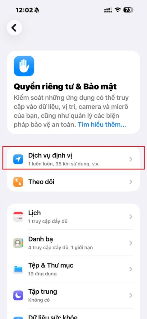 Truy cập Dịch vụ định vị