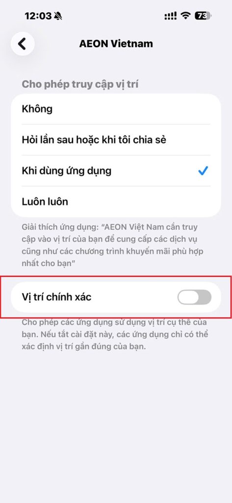 Tắt Dịch vụ định vị