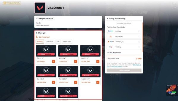 Chọn gói VP muốn mua và phương thức thanh toán phù hợp