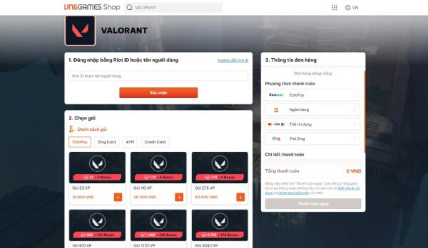 Mở trang nạp Valorant bằng trình duyệt