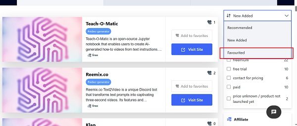 Nhấn vào bộ lọc "Recommended" rồi chọn "Favorited"
