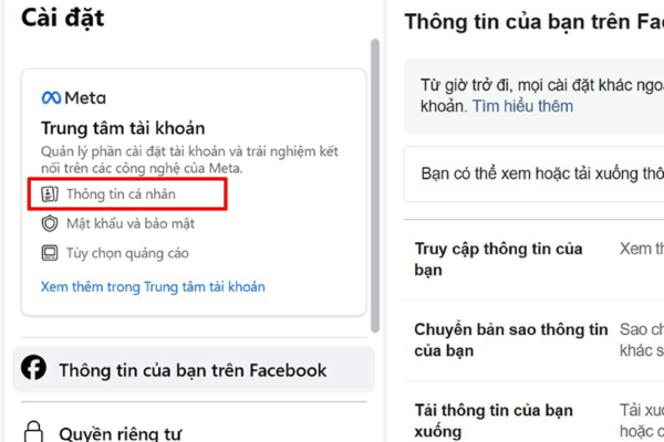 Chọn mục Thông tin cá nhân