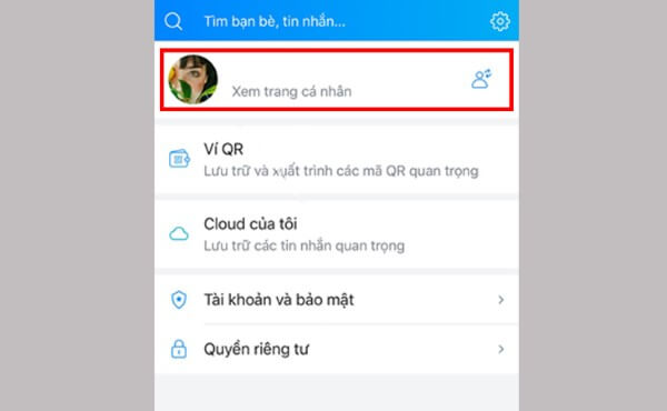 Mở Trang cá nhân trên Zalo