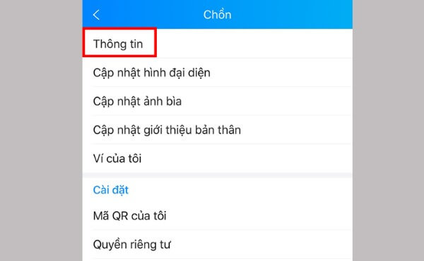 Chọn Thông tin