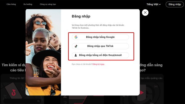 Đăng nhập bằng tài khoản TikTok