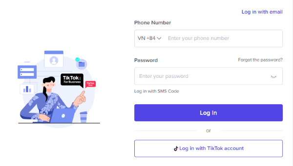Dùng tài khoản đã đăng ký để đăng nhập TikTok Seller Center
