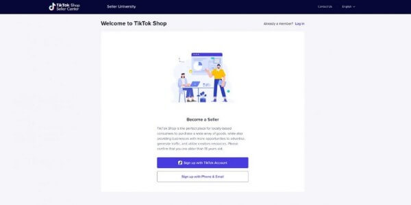 Truy cập TikTok Seller Center và chọn hình thức đăng ký tài khoản