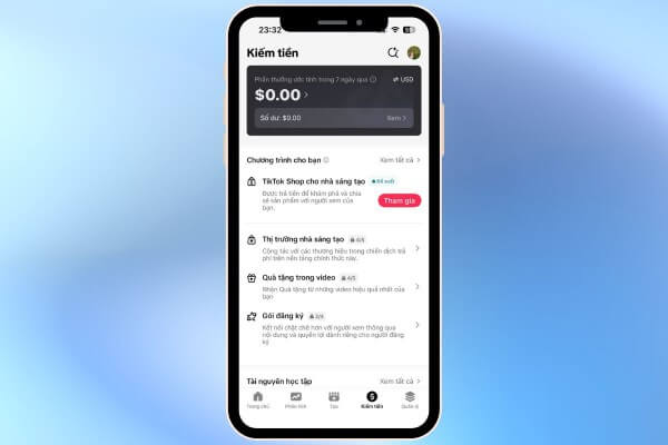TikTok Studio hiển thị doanh thu