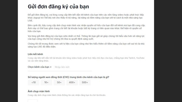 Điền đầy đủ thông tin theo yêu cầu và gửi đăng ký