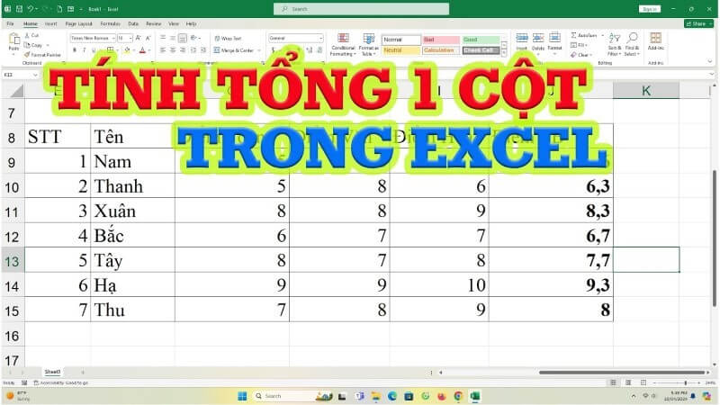 Những trường hợp cần tính tổng cột dữ liệu trong Excel