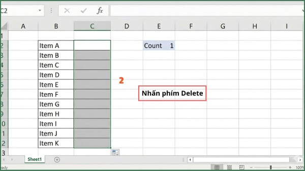 Nhấn Delete