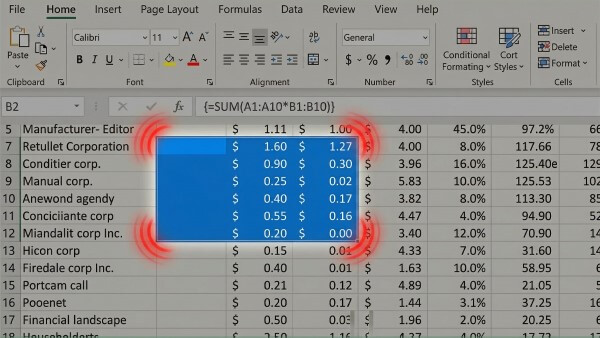 Excel tự động bôi đen toàn bộ vùng mảng liên quan