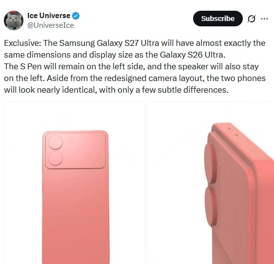 Samsung được cho là sẽ thay đổi cách sắp xếp các ống kính camera trên thế hệ Galaxy S mới