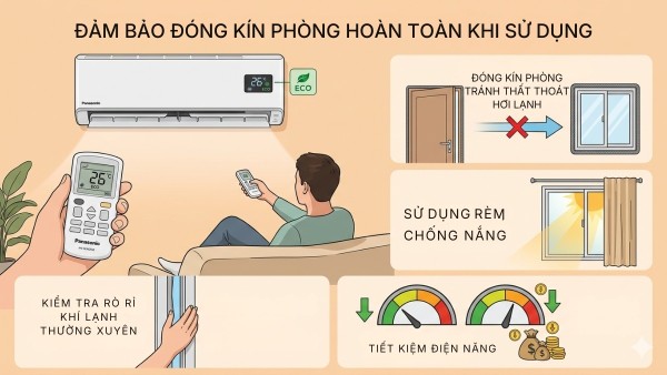 Nên đóng kín cửa phòng khi sử dụng điều hòa